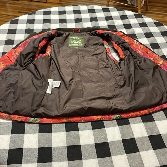 Eddie Bauer Quilted Goose Down Puffer Floral Vest Jacket Size M Orange Red Pink - Picture 5 of 9